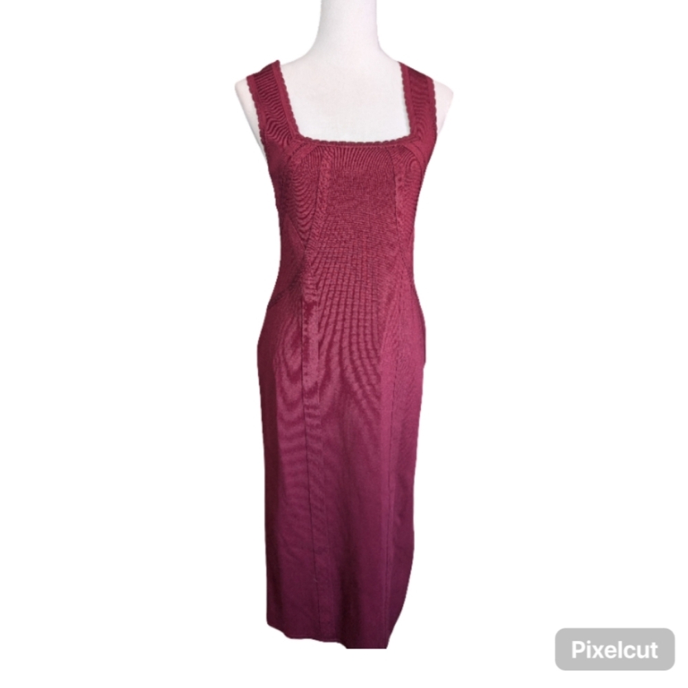 Anthropologie Ribbed Knit Midi Dress Burgundy Wine Sleeveless Bodycon Size L - Picture 2 of 16